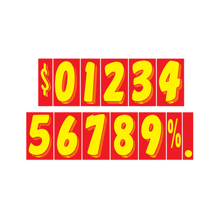 CAR DEALER DEPOT 11 1/2" Yellow & Red Adhesive Windshield Numbers: 8 Pk 139-8